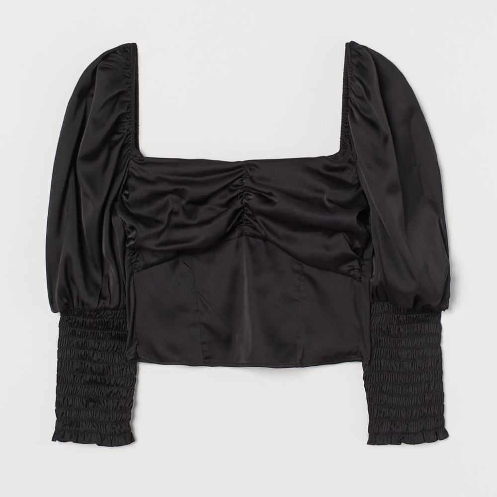 H&M Crop Black Puff Sleeved Blouse womens XL